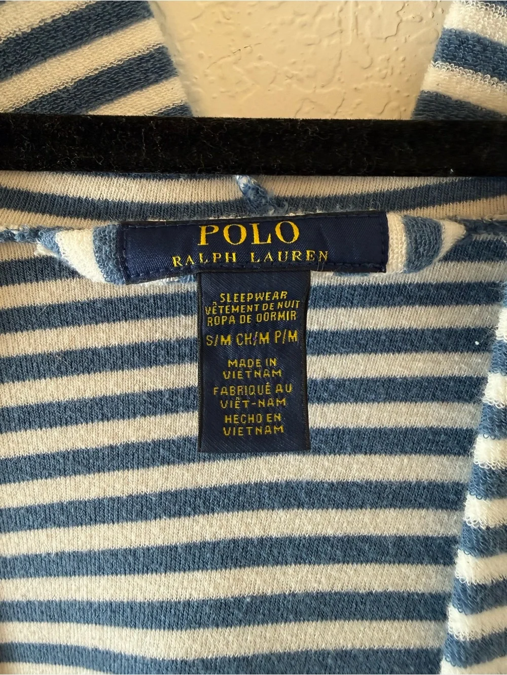 Polo by Ralph Lauren Mens Navy and White Striped Hooded Bath Robe S/M